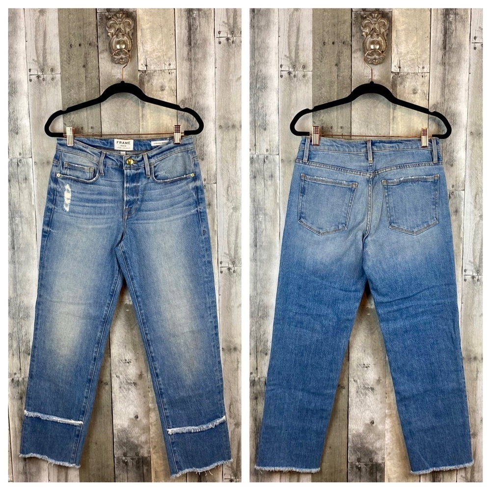 Frame Denim Le Nouveau Straight Jean With Distressed Line Hemline Size 26. - Picture 8 of 9
